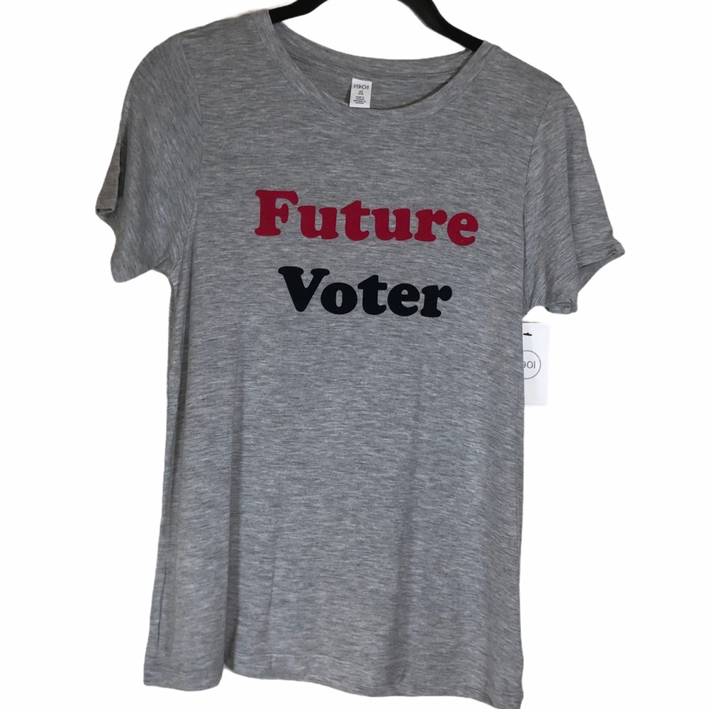 1901 L XL Juniors Kids T-Shirt Graphic Tee Future Voter Gray Red Retro Slogan